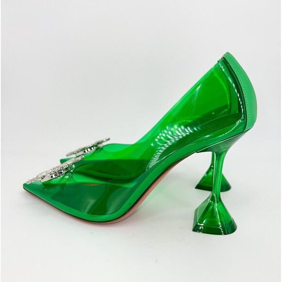 NWT AMINA MUADDI Begum Green Pointed Toe Crystal Brooch Glass Pumps Size… - Picture 5 of 16